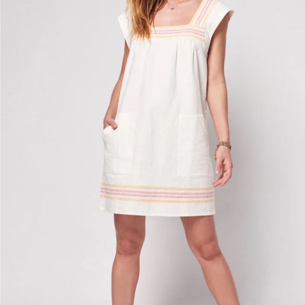 Faherty | Hailee White and Pink Striped Dress Sm